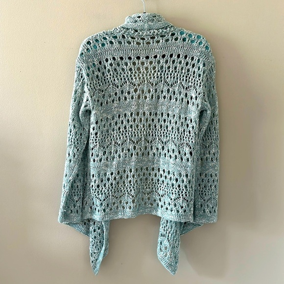 St. John Crochet Knit Open Front Cardigan Pale Blue Sz Small Coastal Grandma - Picture 5 of 14